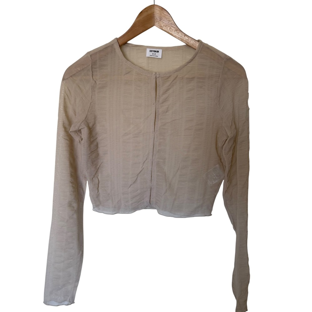 Cotton On Cardigan Women Small Beige Excellent Sheer Mesh Cropped Long Sleeve